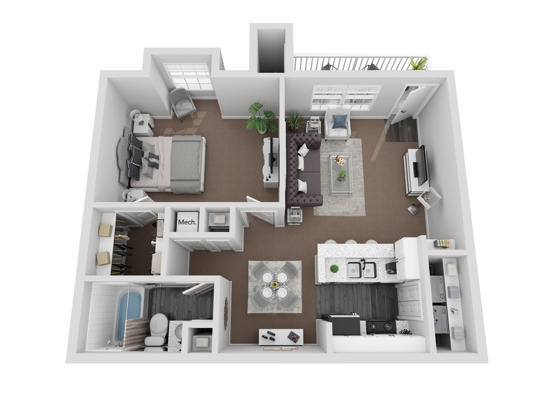 Floor plan for 1 bed, 1 bath, 768 sqft