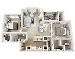 Floor plan for 2 beds, 2 baths, 931 sqft