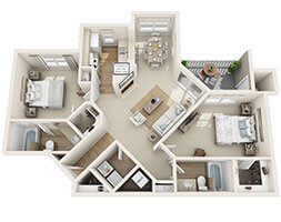 Floor plan for 2 beds, 2 baths, 1011 sqft