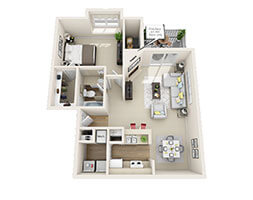 Floor plan for 1 bed, 1 bath, 699 sqft