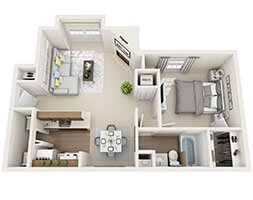 Floor plan for 1 bed, 1 bath, 681 sqft