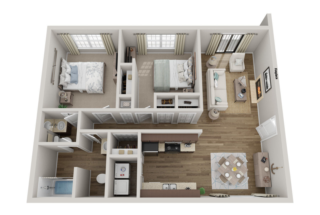 Floor plan for 2 beds, 1.5 baths, 950 sqft