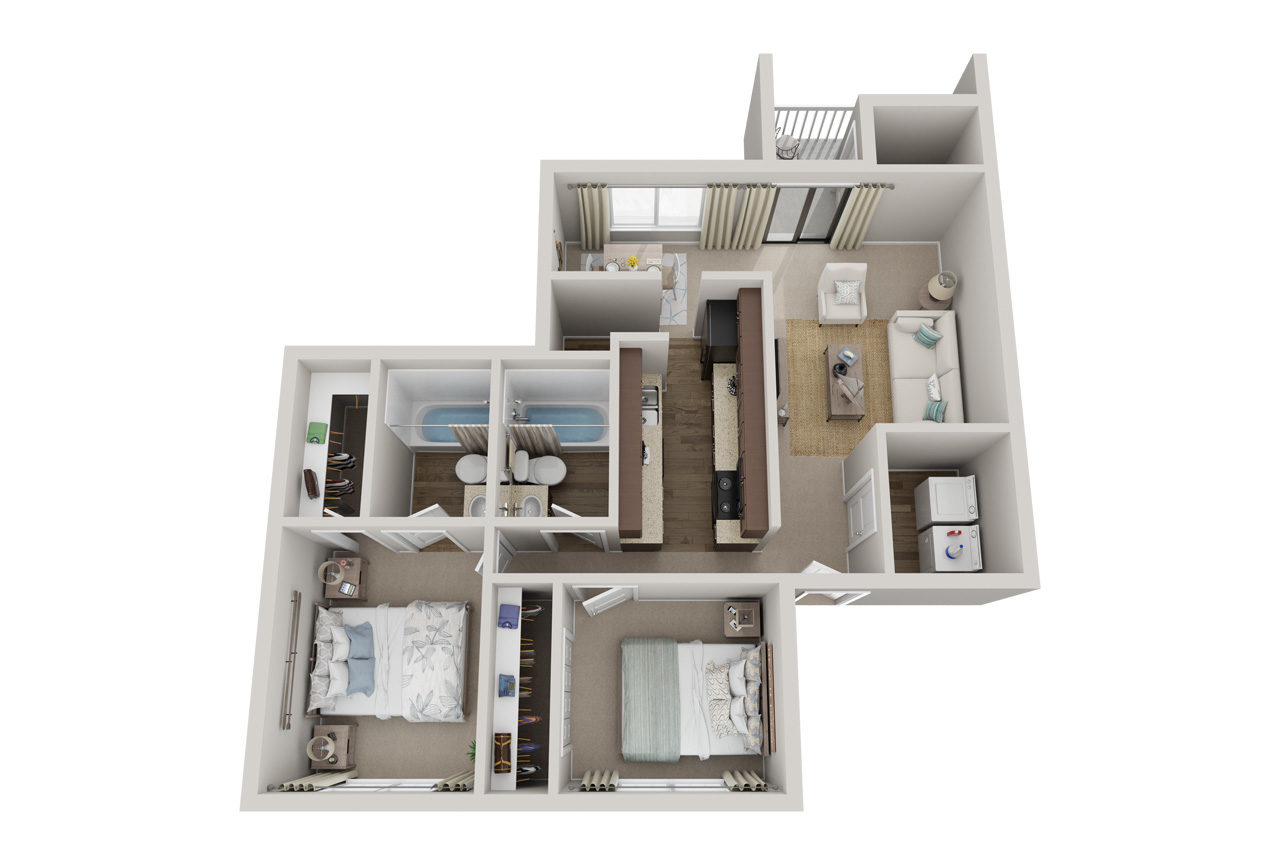 Floor plan for 2 beds, 2 baths, 1100 sqft