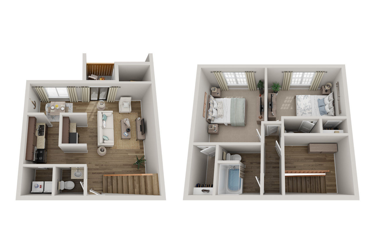 Floor plan for 2 beds, 1.5 baths, 1135 sqft