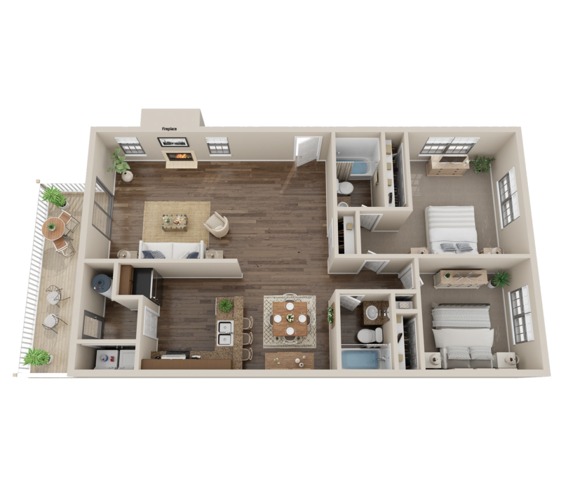 Floor plan for 2 beds, 2 baths, 1188 sqft