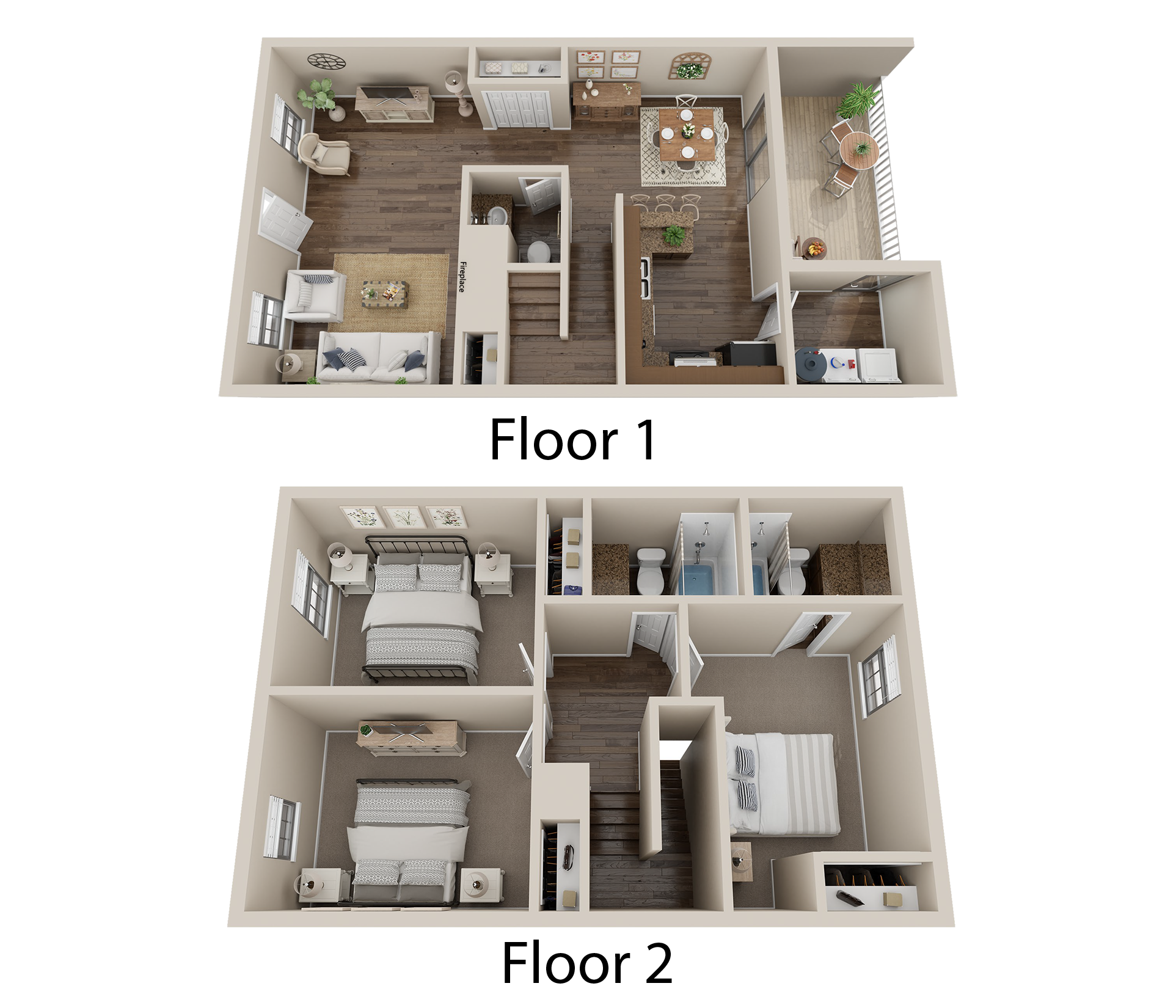 Floor plan for 3 beds, 2.5 baths, 1345 sqft