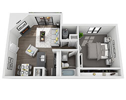 Floor plan for 1 bed, 1 bath, 650 sqft
