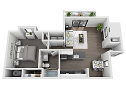 Floor plan for 1 bed, 1 bath, 725 sqft