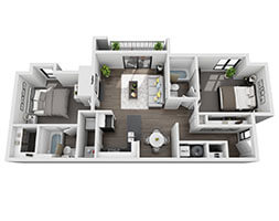 Floor plan for 2 beds, 2 baths, 1040 sqft