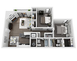 Floor plan for 2 beds, 2 baths, 950 sqft