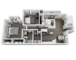 Floor plan for 2 beds, 1 bath, 950 sqft
