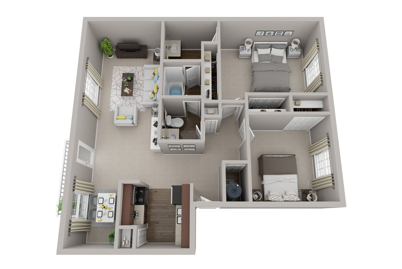 Floor plan for 2 beds, 1.5 baths, 1080 sqft