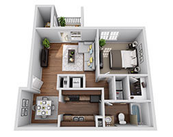 Floor plan for 1 bed, 1 bath, 700 sqft