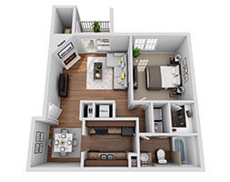 Floor plan for 1 bed, 1 bath, 750 sqft