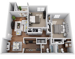 Floor plan for 2 beds, 2 baths, 950 sqft
