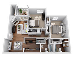 Floor plan for 2 beds, 2 baths, 1000 sqft