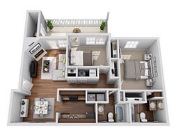 Floor plan for 2 beds, 2 baths, 1050 sqft