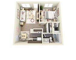 Floor plan for 1 bed, 1 bath, 540 sqft