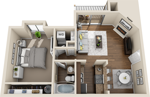Floor plan for 1 bed, 1 bath