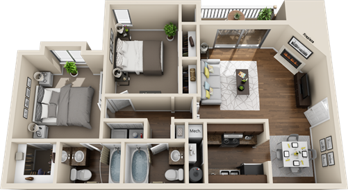 Floor plan for 2 beds, 1 bath