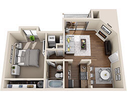Floor plan for 1 bed, 1 bath, 696 sqft