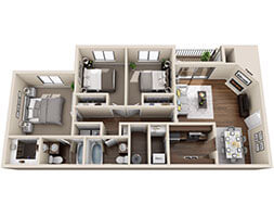 Floor plan for 3 beds, 2 baths, 1170 sqft