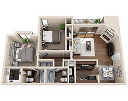 Floor plan for 2 beds, 2 baths, 958 sqft