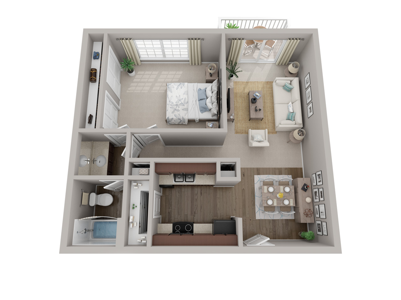 Floor plan for 1 bed, 1 bath, 765 sqft