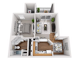 Floor plan for 1 bed, 1 bath, 553 sqft