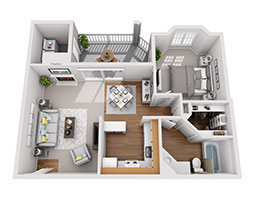 Floor plan for 1 bed, 1 bath, 672 sqft