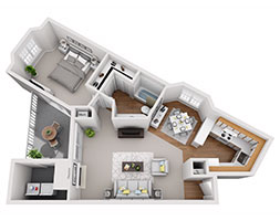 Floor plan for 1 bed, 1 bath, 752 sqft