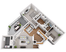 Floor plan for 2 beds, 2 baths, 1081 sqft