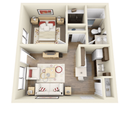 Floor plan for 1 bed, 1 bath, 560 sqft