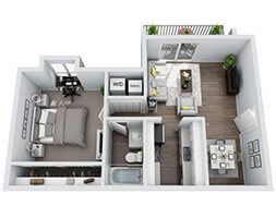 Floor plan for 1 bed, 1 bath, 779 sqft