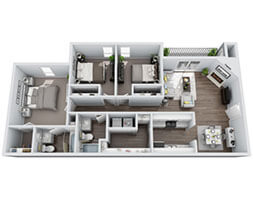 Floor plan for 3 beds, 2 baths, 1198 sqft