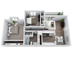 Floor plan for 2 beds, 1 bath, 976 sqft