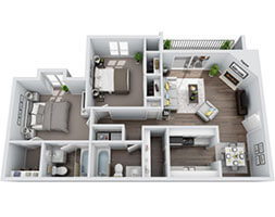 Floor plan for 2 beds, 2 baths, 1068 sqft