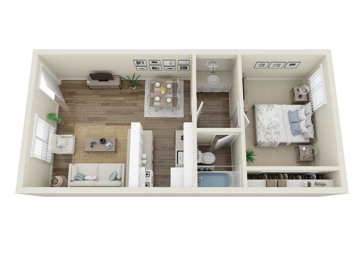 Floor plan for 1 bed, 1 bath, 460 sqft