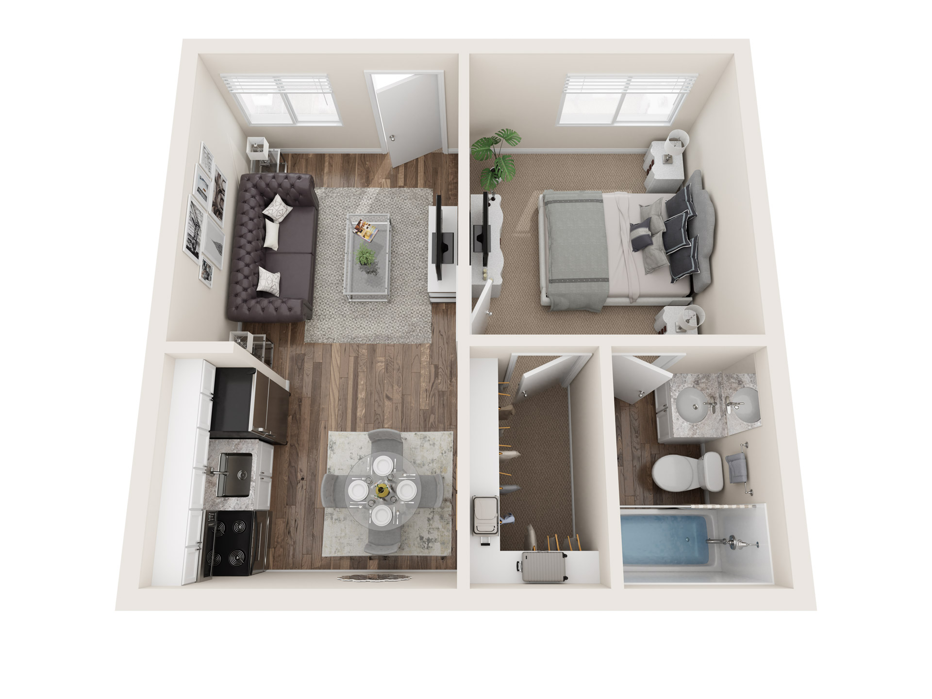 Floor plan for 1 bed, 1 bath, 440 sqft