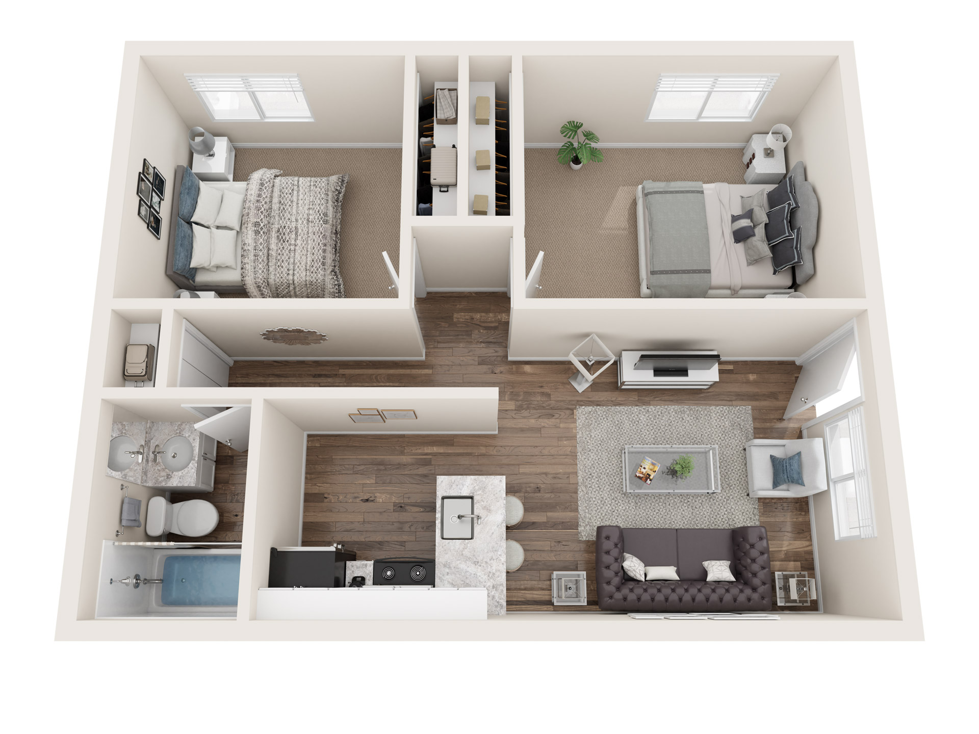 Floor plan for 2 beds, 1 bath, 660 sqft