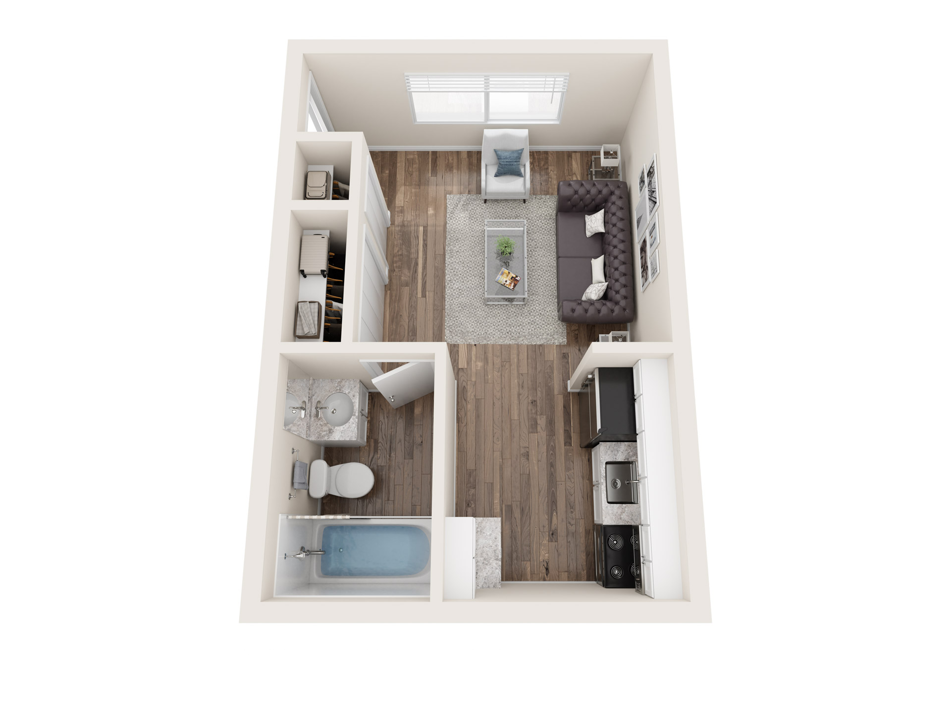 Floor plan for studio, 1 bath, 375 sqft