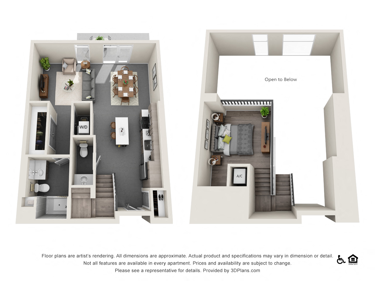 Floor plan for 1 bed, 1 bath, 1044 sqft