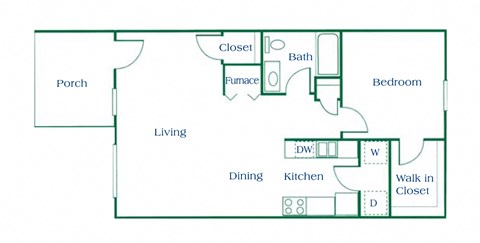 Floor plan for 1 bed, 1 bath, 753 sqft