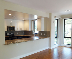 Palo Alto apartment for rent - an empty kitchen with a granite counter top