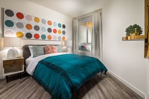 Los Angeles apartment for rent - Bedroom with wall decor and large window