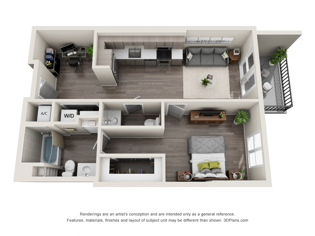 Floor plan for 1 bed, 1 bath, 813 sqft