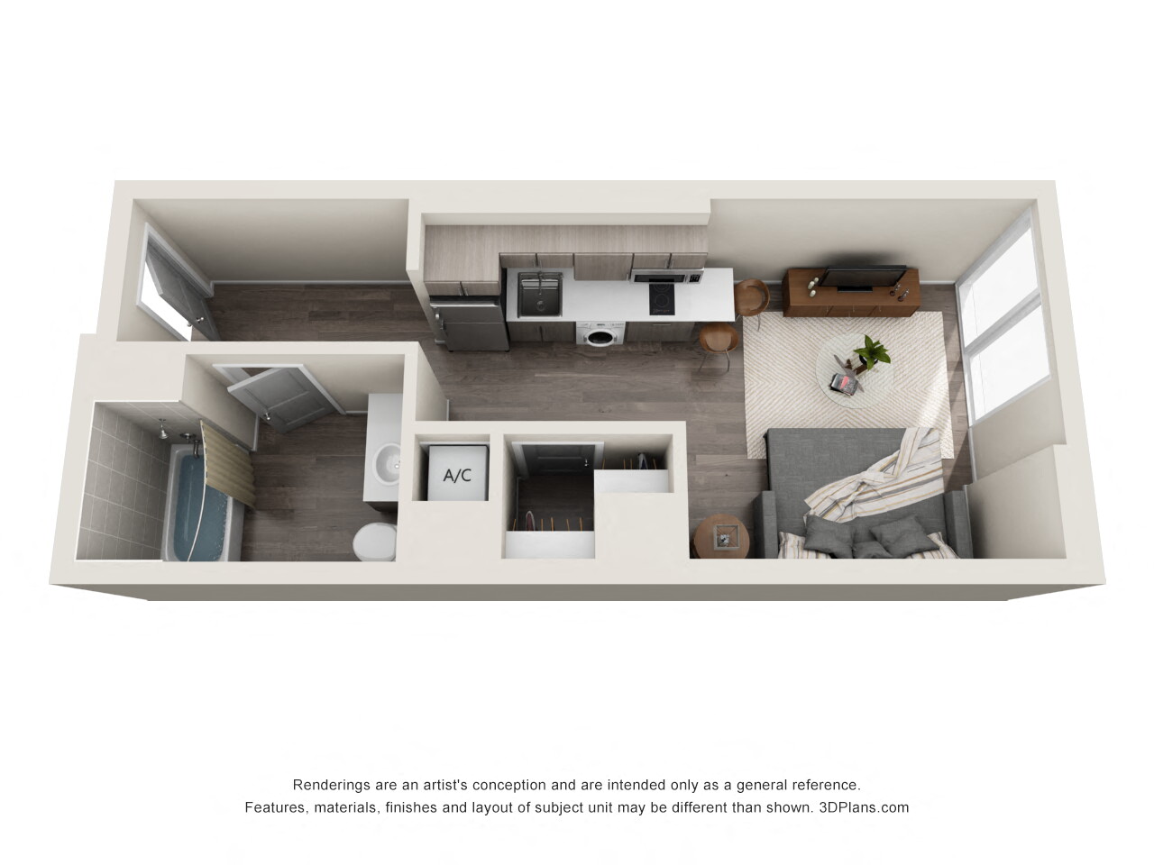 Floor plan for studio, 1 bath, 467 sqft
