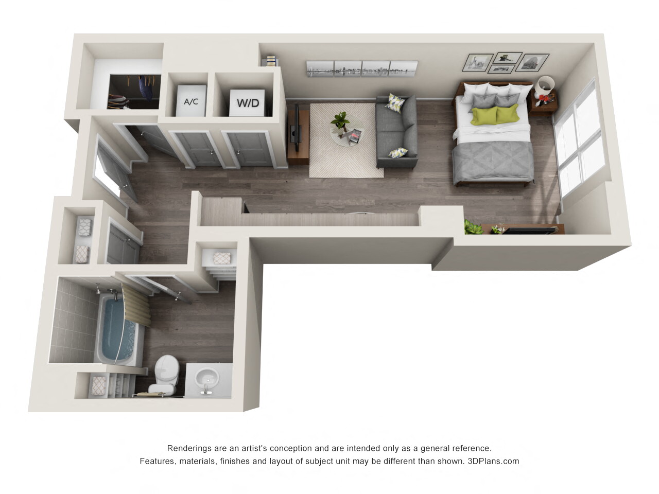 Floor plan for studio, 554 sqft