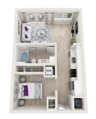 Floor plan for studio, 1 bath, 527 sqft