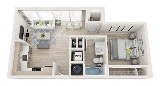Floor plan for studio, 1 bath, 548 sqft